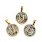 PVD Vacuum Plating 304 Stainless Steel with Paua Shell Pendants, Golden, Flat Round with Letter Charm, Letter.U, 18x16x1.5mm, Hole: 3x6mm