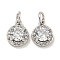 Brass Micro Pave Clear Cubic Zirconia Pendants, Flat Round, with Jump Ring, Platinum, 10x8x4mm, Hole: 3mm