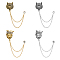 4Pcs 4 Styles Alloy Hanging Chains Collar Pins Tie Clips, Leopard Head, Antique Silver & Antique Golden, no size, 1pc/style