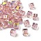 Electroplated Glass Beads, Cube, Faceted, Half Plated, Pink, 7x7x7mm, Hole: 1.6mm