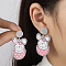 Easter Acrylic Dangle Stud Earrings, Rabbit, Pink, 49x25mm