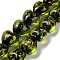 Handmade Dichroic Foil Glass Beads Strands, Heart, Green Yellow, 11.5~13x12~13x8.5~10mm, Hole: 1.5mm, about 33pcs/strand, 15.08''(38.3cm)