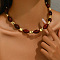 Alloy & Plastic Oval Beaded Necklaces, Golden, Dark Red, 17.52 inch(44.5cm)