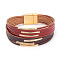 Two Tone Imitation Leather Multi-strand Bracelets for Women, with Golden Magnetic Clasps, FireBrick, 7-5/8 inch(19.5cm)