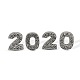2020年の日付のチャームの白金合金ラインストーン番号スライドチャームセット  女性ベルトのフィットブレスレット  クリスタル  14~15x9~12x5mm  穴：2x11mm RB-A055-2020-1