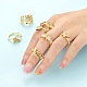 6Pcs 6 Styles Adjustable Brass Micro Pave Clear Cubic Zirconia Cuff Rings RJEW-LS0001-23G-6