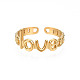 Placcatura ionica (ip) 304 anello per polsino aperto con scritta Love in acciaio inossidabile per donna RJEW-S405-262G-2