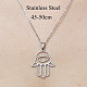 201 Stainless Steel Hollow Hamsa Hand with Eye Pendant Necklace NJEW-OY001-77-3