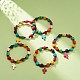 Natural Mashan Jade Skull Beaded Stretch Bracelet with Synthetic Turquoise(Dyed) Cross Charm BJEW-JB08372-2