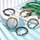 Natural Wood Round Beaded Stretch Bracelet with Synthetic Turquoise Teardrop BJEW-JB07992-2