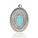 Antique Silver Plated Oval Alloy Synthetic Turquoise Pendants PALLOY-J567-01AS-2