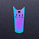 イオンプレーティング（ip）ステンレス子猫ペンダント201個  猫の形をした長方形  虹色  20x8x1mm  穴：1.6mm STAS-Q201-JN216-1