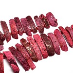 Nuggets Natural Agate Beads Strands, Dyed, Cerise, 30~75x7~15mm, Hole: 1.5mm, about 32~33pcs/strand, 15.5 inch