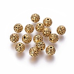 Tibetan Style Zinc Alloy Beads, Textured Round, Cadmium Free & Nickel Free & Lead Free, Antique Golden, 8mm, Hole: 1mm