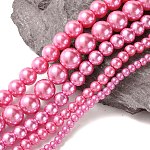 Perles en verre nacré rondes teintes, rose chaud, 4mm / 6mm / 8mm / 10mm / 12mm, Trou: 1mm, Environ 70~216 pcs/chapelet