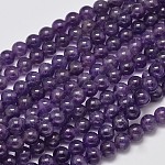 Hebras de perlas redondas de amatista naturales, 8mm, agujero: 1 mm, aproximamente 46 pcs / cadena, 15.5 pulgada