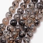 Chapelets de perles en agate veine de dragon naturelle, ronde, Grade a, teints et chauffée, café, 10mm, Trou: 1mm, Environ 37 pcs/chapelet, 15 pouce