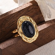 Овальные кольца из синтетического синего золота RJEW-M063-01G-15