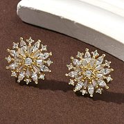 Серьги-гвоздики из латуни с микропаве из прозрачного кубического циркония EJEW-K289-11G
