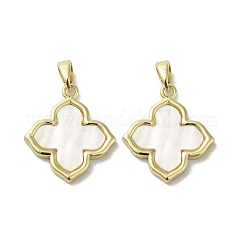Pendenti con conchiglia in ottone, ciondoli geometrici, vero placcato oro 18k, fiore, 20x18x2.5mm, Foro: 3x5 mm