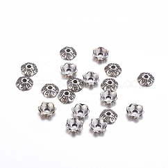 6 in stile tibetano tappi fiore della lega tallone -petal,  cadmio& piombo libero, argento antico, 6x2mm, Foro: 1 mm