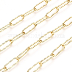 Catene a graffetta in ottone saldato, catene portacavi allungate trafilate,  cadmio& piombo libero, placcato di lunga durata, vero placcato oro 18k, 14x4.5x1mm, 10m/rotolo