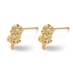 Gestell aus Messing Ohrstecker Zubehör, Cadmiumfrei und Nickel frei und Bleifrei, mit senkrechter Schleife, Klumpen, echtes 18k vergoldet, 12x6 mm, Bohrung: 1.2 mm, Stift: 1 mm