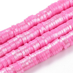 Chapelets de perle en pâte polymère manuel, nacré, disque / plat rond, perles heishi, flamant, 6mm, Trou: 1.5mm, 15.75'' (40 cm)
