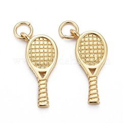 Pendente in ottone,  cadmio& piombo libero, ciondoli sportivi, placcato di lunga durata, con anelli di salto, racchetta da tennis, vero placcato oro 18k, 17x8x2mm, anello di salto: 5x0.7 mm, diametro interno: 3.5mm