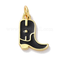 Ciondoli smaltati in ottone placcato a cremagliera, con anello di salto, placcato di lunga durata, piombo & cadimo libero, vero placcato oro 18k, ciondolo stivale da cowboy, nero, 14x11x1.5mm, Foro: 3.4 mm