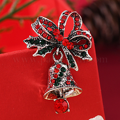 Weihnachtsmotiv goldene Legierung Strass Brosche, Farbig, Weihnachtsglocke