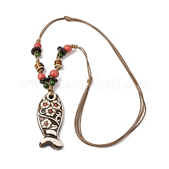 Collane con ciondolo a forma di pesce in ceramica e cordino cerato regolabile per donna&nbsp;LS-NJEW-B146-04