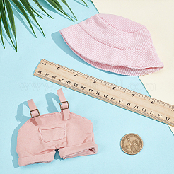 1 pantalon à bretelles en coton et cuir PU et 1 chapeaux en tissu pour accessoires de poupées&nbsp;DOLL-WR0001-05A