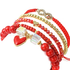 Set di braccialetti elasticizzati con perline in vetro e ottone da 5 pz&nbsp;BJEW-TA00298