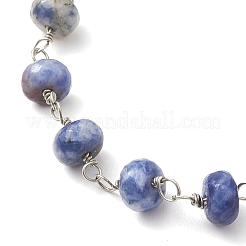 Conjuntos de pulseras y collares con eslabones de jaspe azul natural rondelle&nbsp;SJEW-JS01295-03