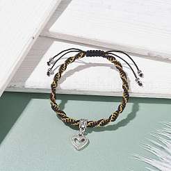 Bracelet perles tressées cordon métallique avec breloque mot love et coeur pour femme&nbsp;BJEW-JB07674