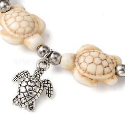 2 bracelet extensible en perles synthétiques turquoise teintées en étoile de mer et tortue&nbsp;BJEW-JB10925
