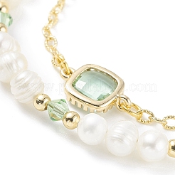 Bracciale multifilo con perle naturali e perline di vetro con catenelle in ottone da donna&nbsp;BJEW-TA00077-01