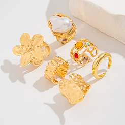 Ringset aus Glaslegierung und Kunstperlen für Damen&nbsp;FS-WG240C6-01