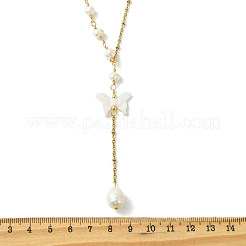 Halsketten mit Satellitenkette und Lariat aus Naturperlen und Edelstahl 304&nbsp;NJEW-JN06061