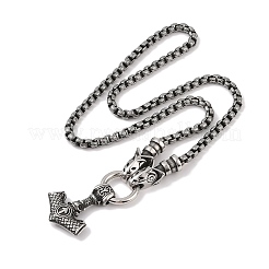 304 Edelstahl Wolfskopf Königskette Wikinger Mjölnir Thorshammer Anhänger Halsketten für Männer&nbsp;NJEW-K278-01AS