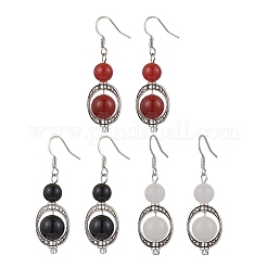 3 Paar natürliche schwarze Onyx & natürliche Karneol & natürliche weiße Jade baumelnde Ohrringe&nbsp;EJEW-JE06384