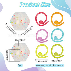 Tapones para agujas de tejer de silicona ecológica de grado alimenticio con diseño de lunares y forma hexagonal.&nbsp;DIY-NB0010-70