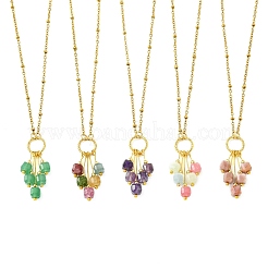 Collana da donna con ciondolo a nappa con perline a cubo sfaccettato in pietre preziose miste naturali e catena a satellite in acciaio inossidabile 304.&nbsp;NJEW-JN06447