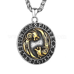Collares con colgante de medalla vikinga de doble cabeza de lobo de acero inoxidable 304 para hombre&nbsp;WG5E412-01