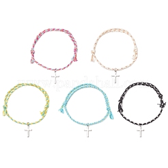 201 pulseras de acero inoxidable con dijes de cruz&nbsp;BJEW-JB13463