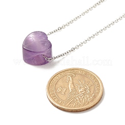 Collier avec pendentif en forme de cœur en pierre précieuse naturelle et chaînes en acier inoxydable 304 pour femme&nbsp;NJEW-JN03852-02