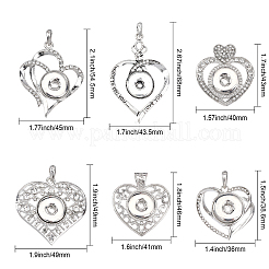 6 Stück 6 Stil Legierung Strass Hängen Snap Basis Anhänger&nbsp;FIND-CA0006-90