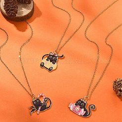 Collar con colgante de gato esmaltado de aleación con temática de Halloween y cadenas de cable de acero inoxidable 304&nbsp;NJEW-JN04371