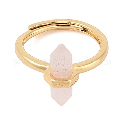Anillos ajustables de cuarzo rosa natural con prisma hexagonal de doble punta para mujer&nbsp;RJEW-G327-01G-04